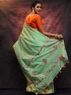 Banarasee Chanderi Cotton Hand-Embroidered Saree-Green