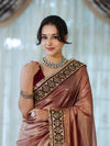 Banarasee Handloom Plain Tissue Saree With Lace Border-Burgundy