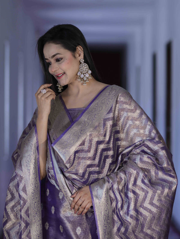 Banarasee Tissue Zari Work Salwar Kameez Fabric With Dupatta Set-Lilac