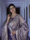 Banarasee Tissue Zari Work Salwar Kameez Fabric With Dupatta Set-Lilac