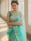 Banarasee Organza Saree With Silver Zari Design & Dual Color-Green