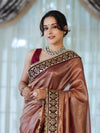 Banarasee Handloom Plain Tissue Saree With Lace Border-Burgundy