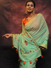 Banarasee Chanderi Cotton Hand-Embroidered Saree-Green