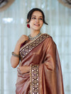 Banarasee Handloom Plain Tissue Saree With Lace Border-Burgundy