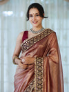 Banarasee Handloom Plain Tissue Saree With Lace Border-Burgundy