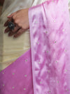 Banarasee Handloom Satin Hand Dyed Saree With Mirror Work-Light Yellow & Light Pink