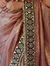 Banarasee Handloom Plain Tissue Saree With Lace Border-Burgundy