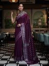 Banarasee Handloom Cotton Silk Kota Checks Saree With Silver Zari Border-Purple