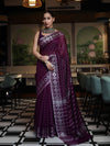 Banarasee Handloom Cotton Silk Kota Checks Saree With Silver Zari Border-Purple