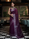 Banarasee Handloom Cotton Silk Kota Checks Saree With Silver Zari Border-Purple