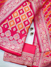Banarasee Dual Color Katan Silk Zari Work Salwar Kameez Fabric With Dupatta Set-Pink & Orange
