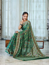 Banarasee Handloom Pure Chiffon Saree With Resham Work-Green
