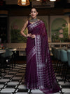 Banarasee Handloom Cotton Silk Kota Checks Saree With Silver Zari Border-Purple