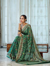 Banarasee Handloom Pure Chiffon Saree With Resham Work-Green
