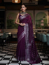 Banarasee Handloom Cotton Silk Kota Checks Saree With Silver Zari Border-Purple