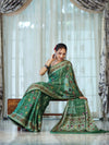 Banarasee Handloom Pure Chiffon Saree With Resham Work-Green