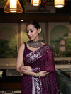 Banarasee Handloom Cotton Silk Kota Checks Saree With Silver Zari Border-Purple