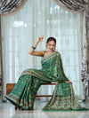 Banarasee Handloom Pure Chiffon Saree With Resham Work-Green