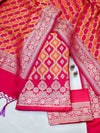 Banarasee Dual Color Katan Silk Zari Work Salwar Kameez Fabric With Dupatta Set-Pink & Orange