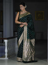 Banarasee Handloom Semi Katan Saree With Buti Work & Border-Deep Green