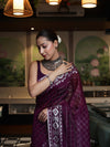 Banarasee Handloom Cotton Silk Kota Checks Saree With Silver Zari Border-Purple