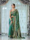 Banarasee Handloom Pure Chiffon Saree With Resham Work-Green