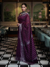 Banarasee Handloom Cotton Silk Kota Checks Saree With Silver Zari Border-Purple