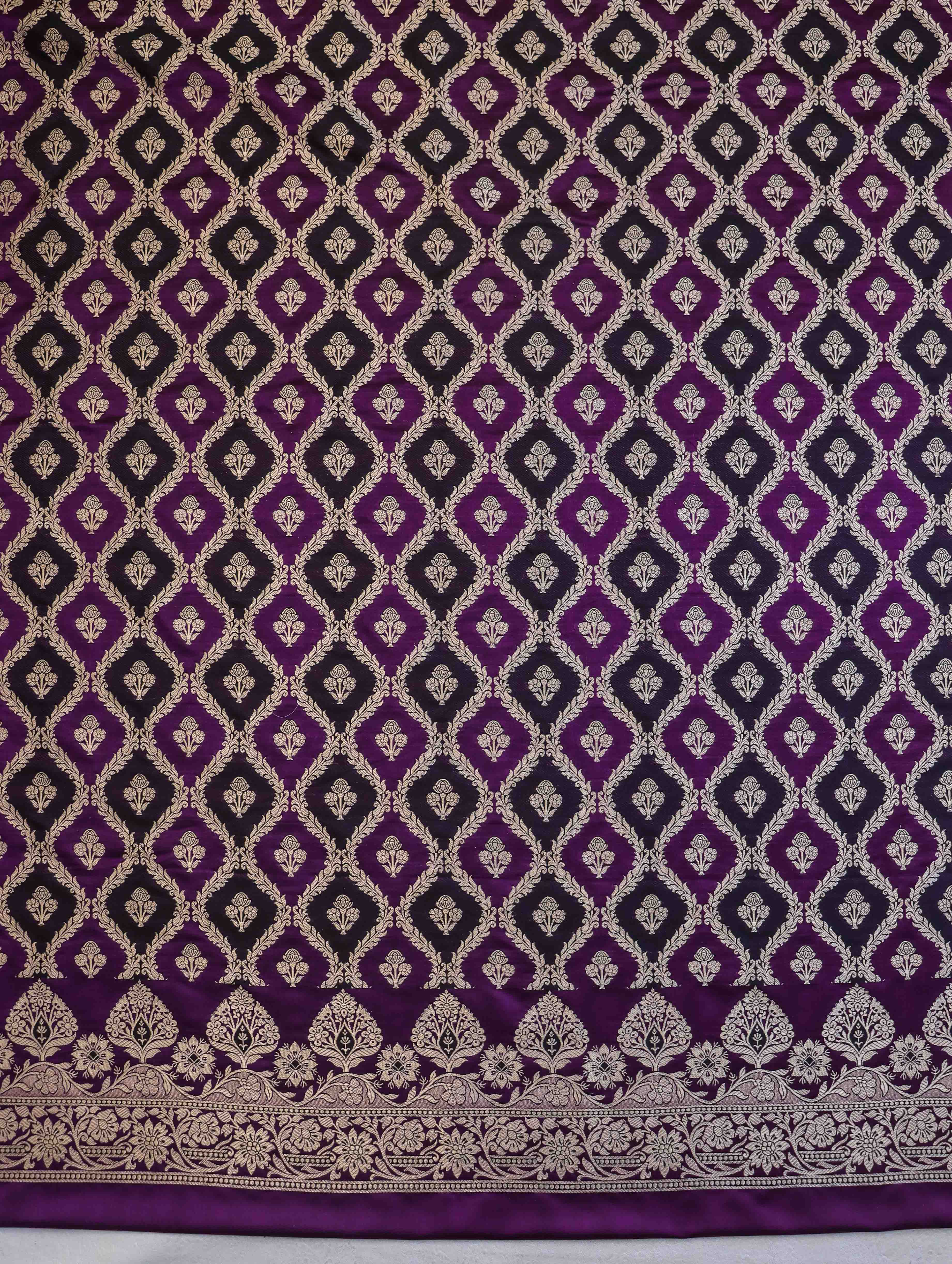 Banarasee Dual Color Katan Silk Zari Work Salwar Kameez Fabric With Dupatta Set-Purple & Black