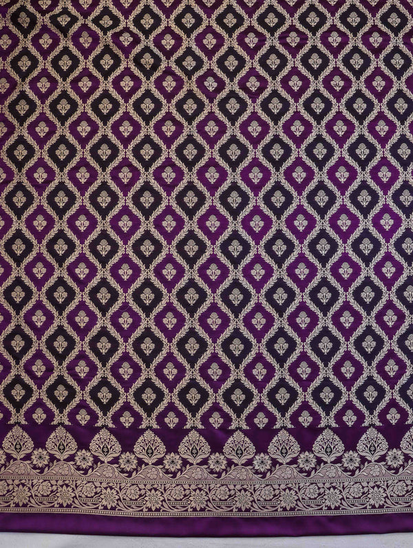 Banarasee Dual Color Katan Silk Zari Work Salwar Kameez Fabric With Dupatta Set-Purple & Black