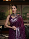 Banarasee Handloom Cotton Silk Kota Checks Saree With Silver Zari Border-Purple