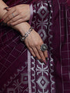 Banarasee Handloom Cotton Silk Kota Checks Saree With Silver Zari Border-Purple