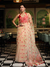 Banarasee Organza Mix Saree With Embroidered Buta & Applique Work Pallu-Light Yellow