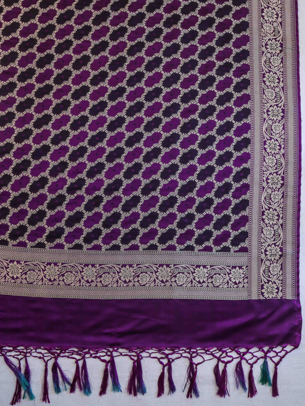 Banarasee Dual Color Katan Silk Zari Work Salwar Kameez Fabric With Dupatta Set-Purple & Black