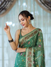 Banarasee Handloom Pure Chiffon Saree With Resham Work-Green