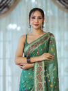 Banarasee Handloom Pure Chiffon Saree With Resham Work-Green