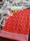 Banarasee Shifli Cotton Salwar Kameez Set & Net Dupatta-Red & White