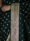 Banarasee Handloom Semi Katan Saree With Buti Work & Border-Deep Green