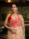 Banarasee Organza Mix Saree With Embroidered Buta & Applique Work Pallu-Light Yellow