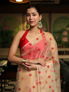 Banarasee Organza Mix Saree With Embroidered Buta & Applique Work Pallu-Light Yellow