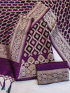 Banarasee Dual Color Katan Silk Zari Work Salwar Kameez Fabric With Dupatta Set-Purple & Black