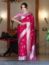 Banarasee Handloom Soft Silk Saree With Zari Buta Work & Contrast Border-Pink