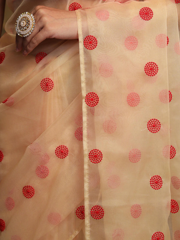 Banarasee Organza Mix Saree With Embroidered Buta & Applique Work Pallu-Light Yellow