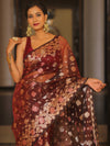 Banarasee Kora Muslin Saree With Zari Jamdani Weaving-Maroon