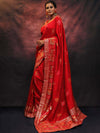 Banarasee Handwoven Semi Silk Saree With Zari Jaal Design-Red