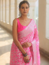 Banarasee Pure Chiffon Saree With Silver Zari Work-Neon Pink
