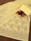 Banarasee Silver Zari Jaal Salwar Kameez With Embroidered Dupatta-Yellow