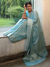 Banarasee Handwoven Semi Silk Saree With Silver Zari Jaal Design-Light Blue