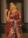 Banarasee Kora Muslin Saree With Zari Jamdani Weaving-Maroon