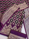 Banarasee Dual Color Katan Silk Zari Work Salwar Kameez Fabric With Dupatta Set-Purple & Black