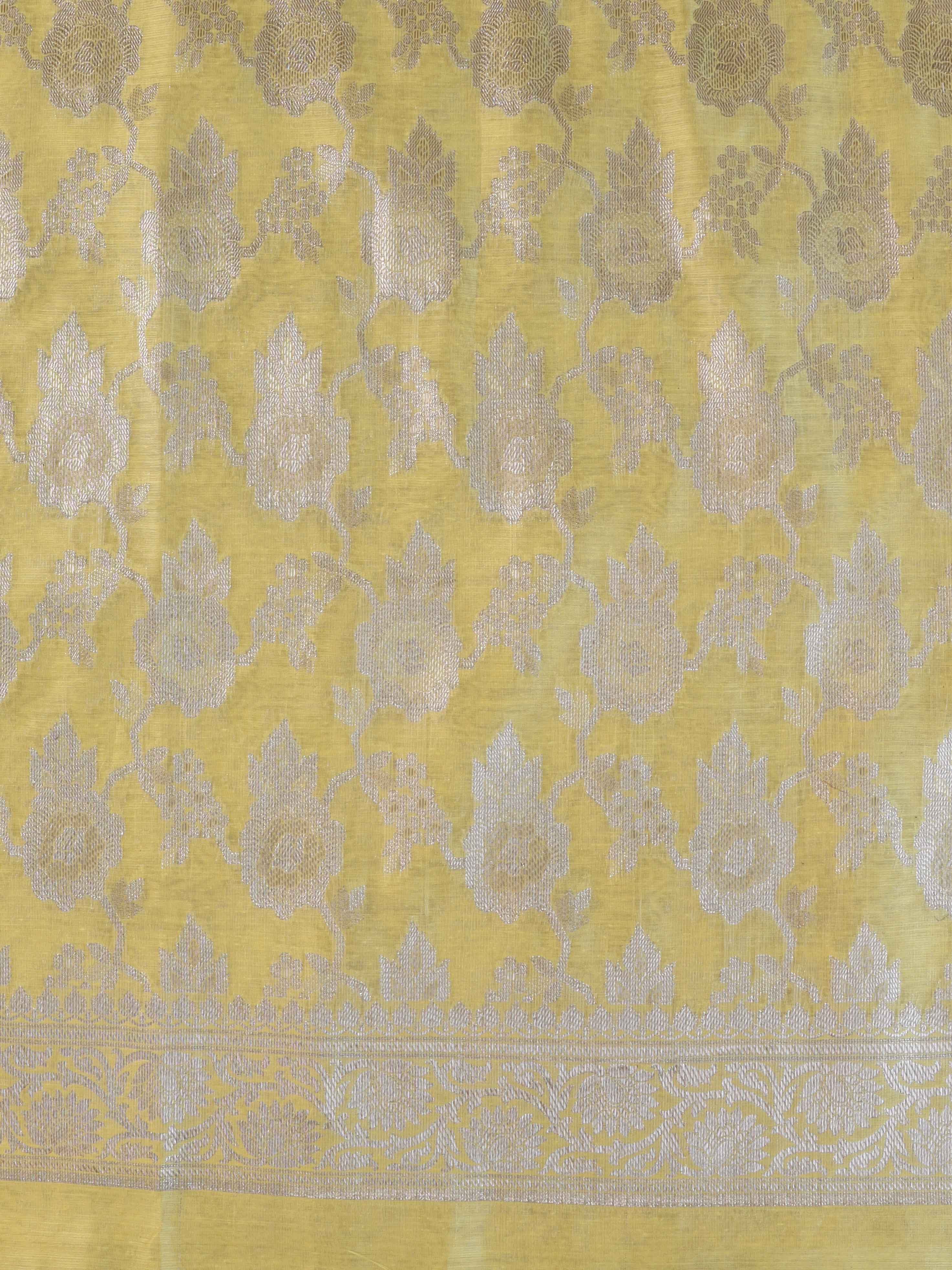 Banarasee Silver Zari Jaal Salwar Kameez With Embroidered Dupatta-Yellow